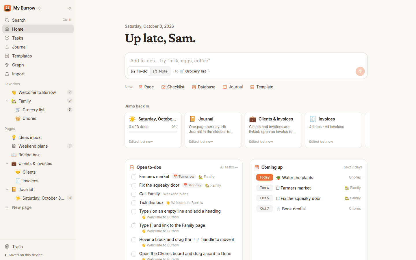 Burrow home: to-dos from every page and what's coming up